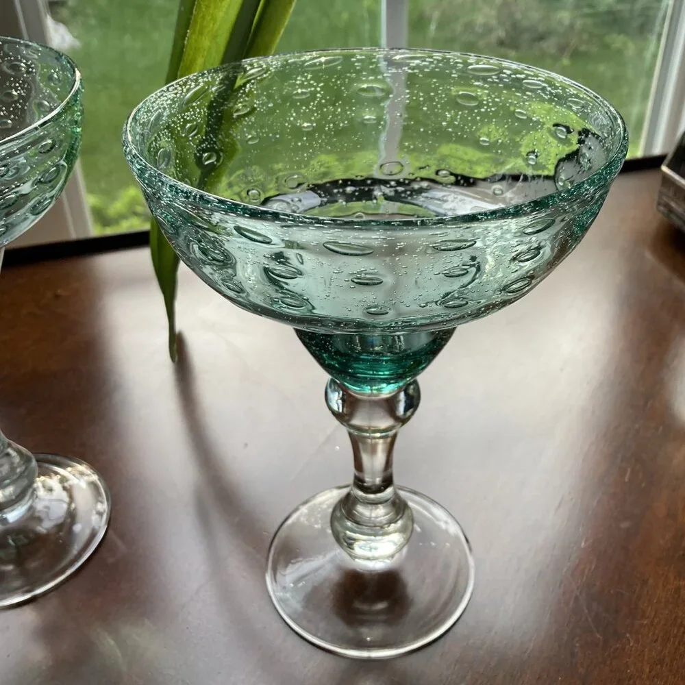 2 Pier 1 Imports Margarita Glasses Controlled Bubble Glass Shoreline Collection